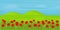 Poppies. Spring landscape. Meadow, field. Flowers, hill, sky, grass.