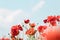 Poppy flowers retro peaceful summer background