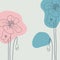 Poppy minimal background. Hand drawn line wild flower and abstract blob shapes, herbal and meadow plant, modern floral template