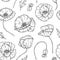 Poppy seamless pattern. Poppies flower sketch drawing wall artwork plant poppy flower bud planting floral nature vector