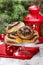 Poppy seed buns on cake stand. Christmas eve setting