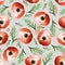 Poppy spots and leaves watercolor seamless pattern