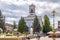 Poprad, Slovakia - 2019/06/28: Holy Trinity Evangelic church - Evanjelicky kostol svatej Trojice - at the St. Egidius square in