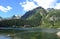 Popradske Pleso mountain lake in High Tatras mountain range in Slovakia - a beautiful sunny summer day in a popular hiking and tra