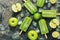 Popsicles. Green apple popsicles. Overhead, top view, flat lay.