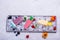 Popsicles ice cream with fruits and berries on copy space background, summer dessert, natural homemade sweets