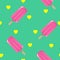 Popsicles ice-cream with yellow hearts shape seamless background pattern design for summer print