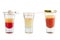 Popular alcohol shots on a white background. Three shots