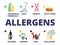 Popular allergens cartoon flat icons isolated on white