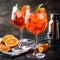 Popular cocktail Aperol Spritz closeup, generative AI.