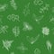 Popular culinary herbs seamless pattern. realistic style. icon outline sketch on green. Basil, coriander, mint, rosemary