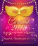 Popular Event Invitation to Brazil Carnival in South America Summer holiday. Background With Golden sparkly Party Mask