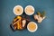 Popular Indian drink  Karak tea or Masala chai. Prepared with the addition of milk, variety of spices. Three ceramic glasses with