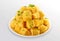 popular Indian Gujarati dish  Traditional Street Food  Sev Khaman Dhokla  Served With Chutney or Chilly. selective focus - Image