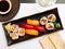 Popular Japanese dish sushi combo, which includes of Uramakis, Makis and Nigiris