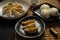 Popular Japanese food, steamed Japanese gyoza dumplings with meat buns