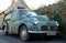 The popular Morris Minor 1000 vintage car. This car was also known as the `woody wagon` and is a British design icon.