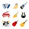 Popular music instruments vector icons of set