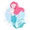 Popular pastel mermaid set. Happy and beautiful mermaid on blue background. Print for t shirts or kids fashion artworks, children