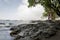 Popular but Quiet Rocked Coastline in Hawaii