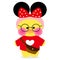 Popular soft toy duck LALAFANFAN with round glasses and Minnie Mouse costume