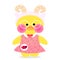 Popular soft toy LALAFANFAN duck with round glasses, pink dress and hat with sheep horns