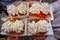 Popular Street Food In Belgium. Famous Belgian Waffles With Strawberries And Whipped Cream