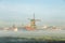 Popular tourist spot Zaanse Schans is near Amsterdam in the west of the Netherlands. Historical, realistic windmills during