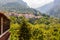 Popular touristic panoramic viewpoint on Mount Olympus from below from Litochoro town with its cozy hotels, apartments, scenic