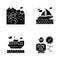 Popular vacation activities black glyph icons set on white space