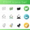 Popular vacation activities icons set