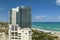 Popular vacation spot in the United States. Ocean warm waters and sandy beachfront at Miami Beach in Florida, USA