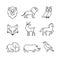 Popular wild life animals thin line art icons set