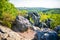 Popular wild park Divoka Sarka in Prague city in sunset time in summer, Czech republic