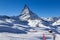 The popular winter ski resort at the foot of the giant Alps summit Matterhorn and the small Riffelberg chapel