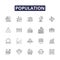 Population line vector icons and signs. Demography, Density, Census, Population, Human, Size, Society, Dwellers outline