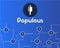 Populous cryptocurrency blockchain circuit on blue background