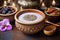 porcelain bowl with chia seeds pudding near yoga blocks