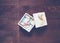 Porcelain box on wooden background