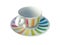 Porcelain colorful striped cup isolated on white background. 3D Illustration.