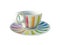 Porcelain colorful striped cup isolated on white background. 3D Illustration.