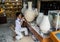 Porcelain Craftsman working in the Pottery workshop in Jingdezhen, China