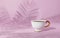 Porcelain cup on pink background, 3D render