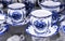Porcelain cups and saucers made in Russian Gzhel style