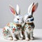 Porcelain figurines cute rabbit. Sculptures made of porcelain and earthenware. Miniature figurines made of ceramics