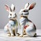 Porcelain figurines cute rabbit. Sculptures made of porcelain and earthenware. Miniature figurines made of ceramics