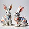 Porcelain figurines cute rabbit. Sculptures made of porcelain and earthenware. Miniature figurines made of ceramics