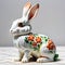 Porcelain figurines cute rabbit. Sculptures made of porcelain and earthenware. Miniature figurines made of ceramics