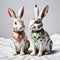 Porcelain figurines cute rabbit. Sculptures made of porcelain and earthenware. Miniature figurines made of ceramics