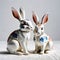 Porcelain figurines cute rabbit. Sculptures made of porcelain and earthenware. Miniature figurines made of ceramics